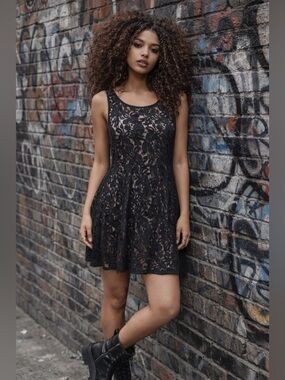 Free People Elegant Black Lace Dress Sz LG lightweight transparent beach cover